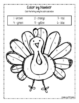Terrific Turkey Color by Number by Jennifer Quinn | TpT