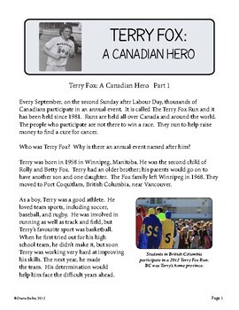 terry fox 2 reading passages 9 activities gr 4 6 print and easel