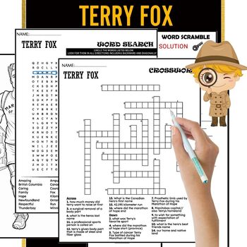 Preview of Terry Fox Activities PUZZLE ,Coloring,Crosswords ,Wordsearch,Word Scramble