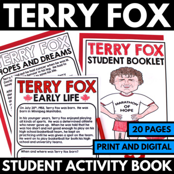 Preview of Terry Fox Reading Comprehension - Terry Fox Run Bulletin Board - Activity Book