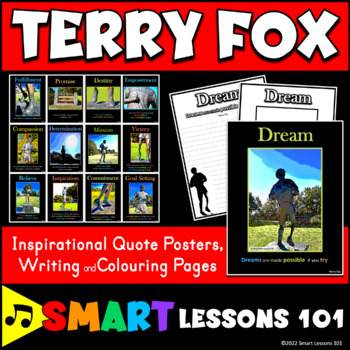 Preview of Terry Fox Inspirational Posters, Writing Prompts and Colouring Pages Activities