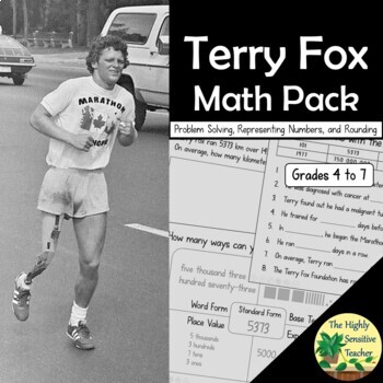 Preview of Terry Fox Math Pack | Word Problems, Representing Numbers & Rounding