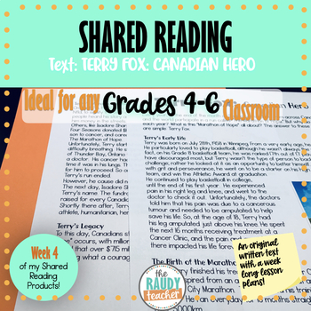 Preview of Shared Reading Passage & Lessons - Ontario Gr 3 Social Studies - Terry Fox