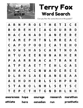 Preview of Terry Fox Word Search