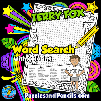 Preview of Terry Fox Word Search Puzzle Activity Page and Coloring | Terry Fox Run