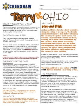 Preview of Terry v. Ohio - Criminal Justice Worksheet and Answer Key