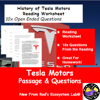 Preview of Tesla Motors Scientific Innovation & History Reading Worksheet **Editable**