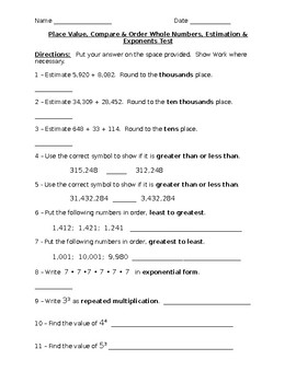 Preview of Place Value Test