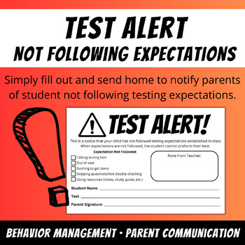 Preview of Test Alert! Not Following Expectations Notice to Parents