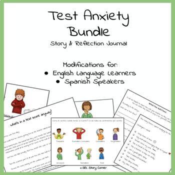 Preview of Test Anxiety Coping Skills Story & Journal- Spanish & English!