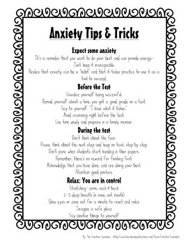 School Counselor Test Anxiety Self Assessment Coping Skills Handout