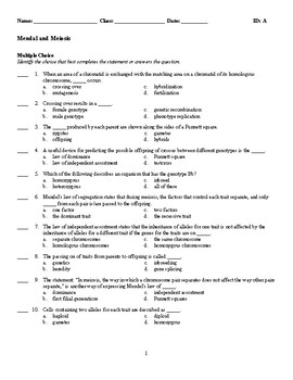 Test - Biology - Mendel and Meiosis by Ron's Secondary School Store