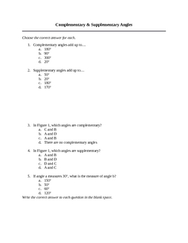 Preview of Test: Complementary & Supplementary Angles