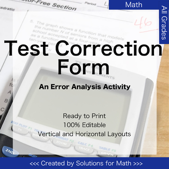 Preview of Test Correction Form for Math Error Analysis