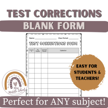 Preview of Test Corrections Form *FREEBIE*