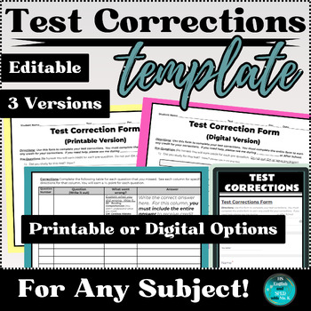 Preview of Test Corrections Form TEMPLATE for Any Subject | Print, Digital & Google Form