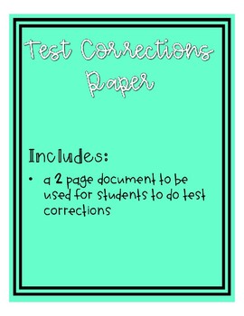 Test Corrections Template by Middle and Math Teachers Pay Teachers
