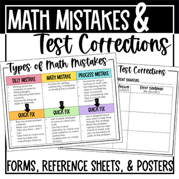 Preview of Test Corrections & Types of Math Mistakes - Forms, Reference Sheets, & Posters