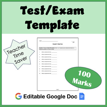 Preview of Test/Exam Template | 100 Marks | Editable Google Doc