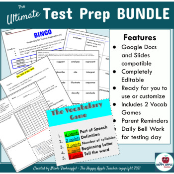 Preview of Test Prep Bundle - EDITABLE  Games, Worksheets, Parent Reminders, Goals Setting
