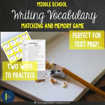 Preview of Test Prep Games for Middle School ELA Writing Matching and Memory Game