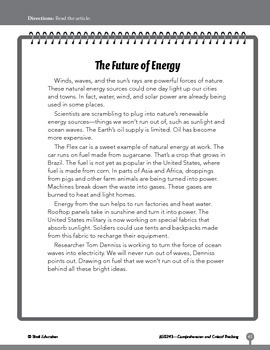 Preview of Test Prep Level 3: The Future of Energy Comprehension and Critical Thinking