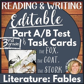 Preview of Reading Comprehension Test Prep Part A Part B Writing Editable Fables 3rd Grade