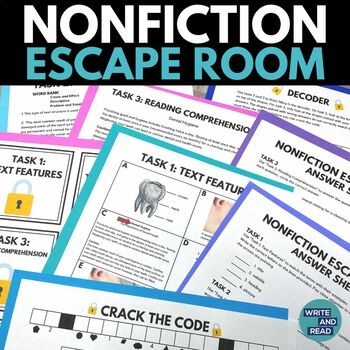 Preview of ELA Test Prep Nonfiction Reading Escape Room - Comprehension & Text Structures