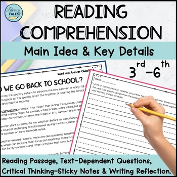 Preview of Reading Comprehension Passage & Questions Main Idea Key Details Worksheets BTS