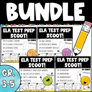 Preview of ELA Test Prep SCOOT Games | Task Cards | 3rd 4th 5th Grade