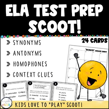 Preview of Test Prep Scoot or Task Cards | Synonyms | Antonyms | Homophones | Context Clues