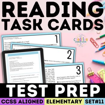 Preview of Reading Comprehension Test Prep Task Cards | Print & Google Forms | Grades 3-5