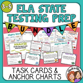 Preview of ELA State Testing Prep Task Cards Anchor Charts Vocabulary Words Test Skills