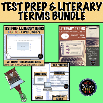 Preview of Test Prep and Literary Terms Bundle: Flash Cards and Google Quiz