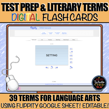 Preview of Test Prep and Literary Terms DIGITAL Flash Cards (E.L.A.) 