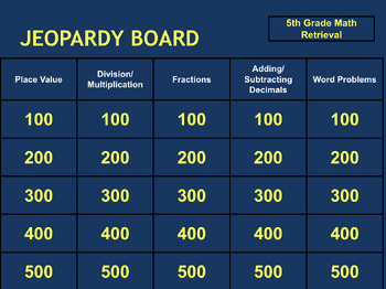 Preview of Test Preparation Jeopardy Games- ELA and Math (Grade 5)