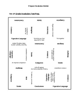 Preview of Test Questions Vocabulary IV - 9 Square