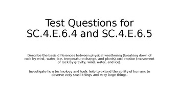 Preview of Test Questions for SC.4.E.6.4 + SC.4.E.6.5 w/ Answer Key- Weathering and Erosion