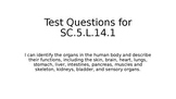 Test Questions for SC.5.L.14.1 with Answer Key- Organs in 