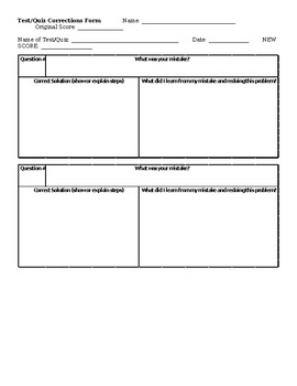Preview of Test/Quiz Correction Form