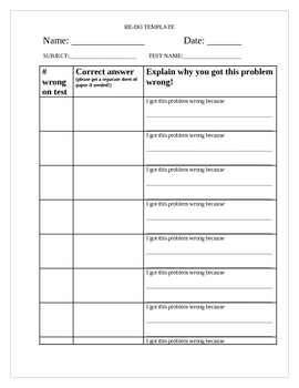 Test Re-Do Template by Amy Maziejka | Teachers Pay Teachers