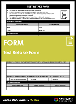 Preview of Test Retake Notice Form With Reflection & Goal Setting