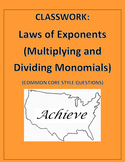 Exponent Laws: Common Core Styled Questions Classwork
