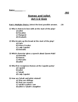 Preview of Test Romeo and Juliet Acts 1-2