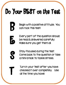 Preview of Test Taking Encouragement:  Do Your BEST