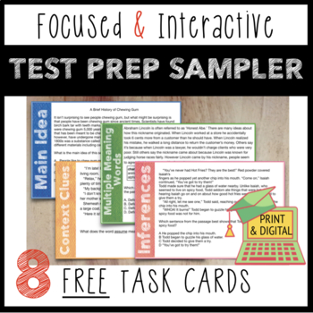 Preview of FREE Test Prep Sampler: Main Idea, Inferences, Context Clues, Distance Learning