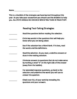 Printable Test Taking Strategies