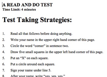 Preview of Test Taking Strategies / Follow Directions Prank/Fake Quiz