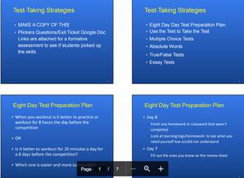 Preview of Test Taking Strategies/How to Study for a Test