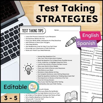 Preview of Day Before State Testing Activities, Editable PPT Strategies & Game + Spanish